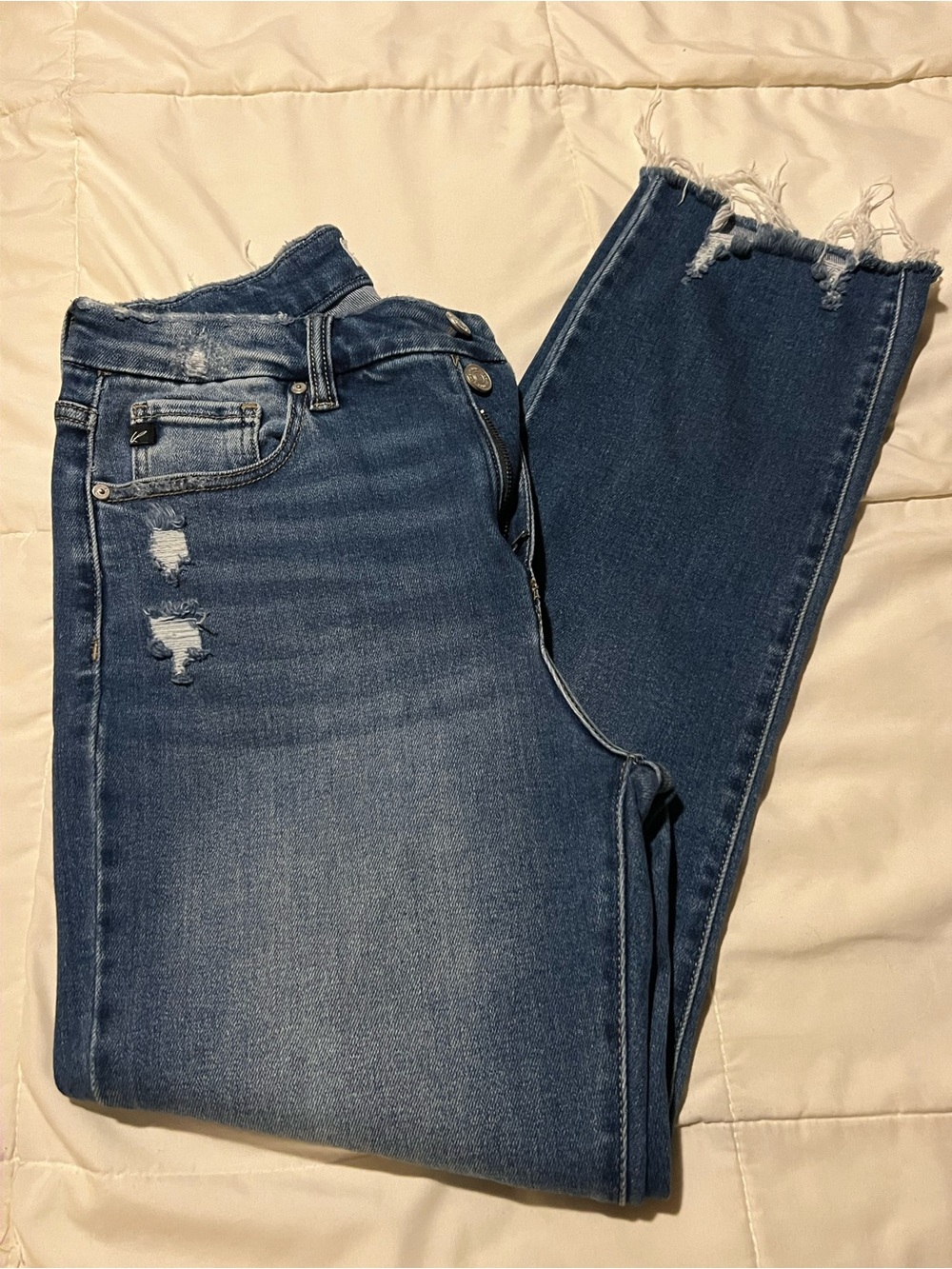 KanCan Dark Blue Distressed Skinny Jeans with Raw Hem
